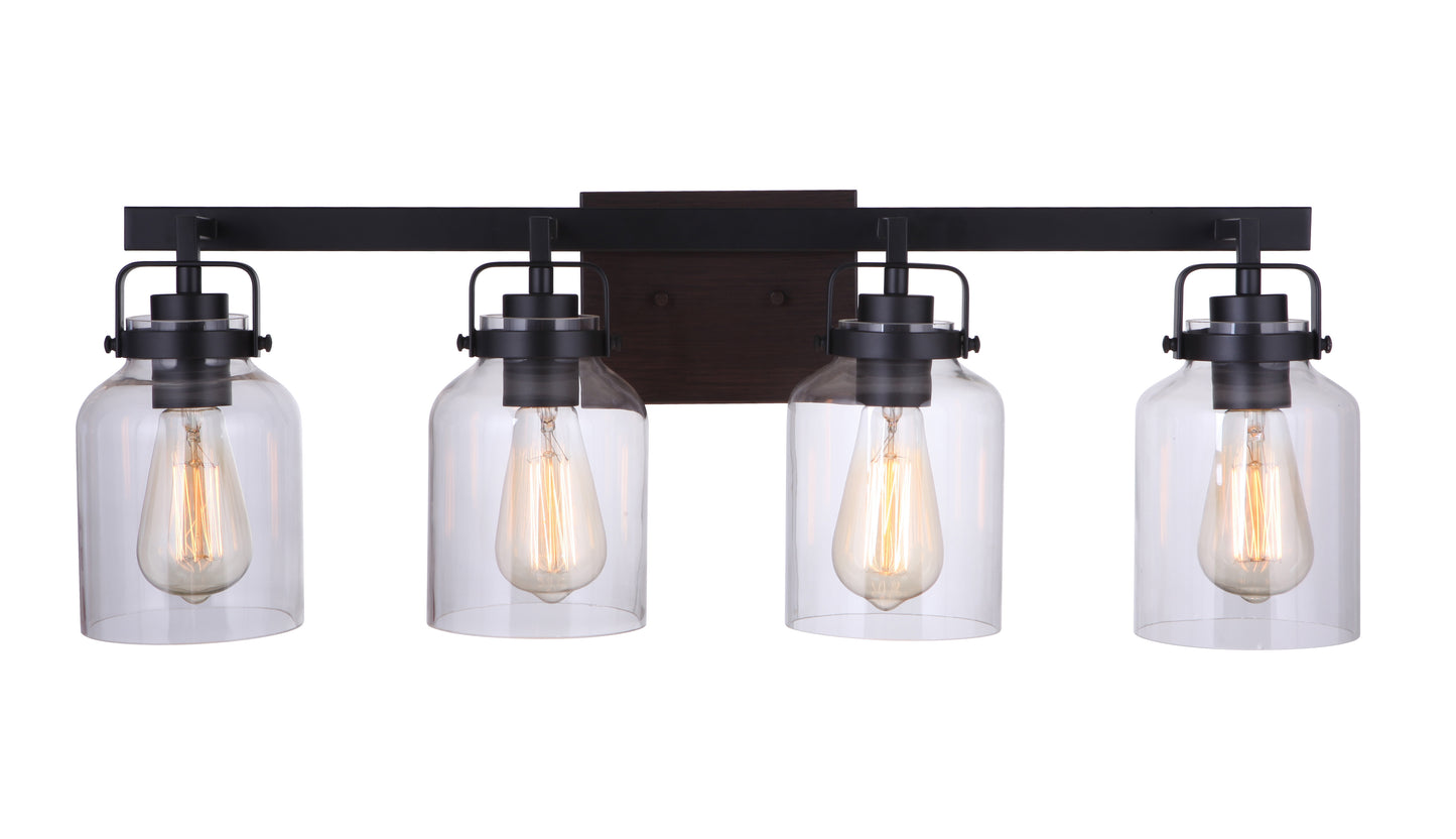 53604-FBDT - Foxwood 4 Light 29" Wide Vanity Light - Flat Black / Dark Teak
