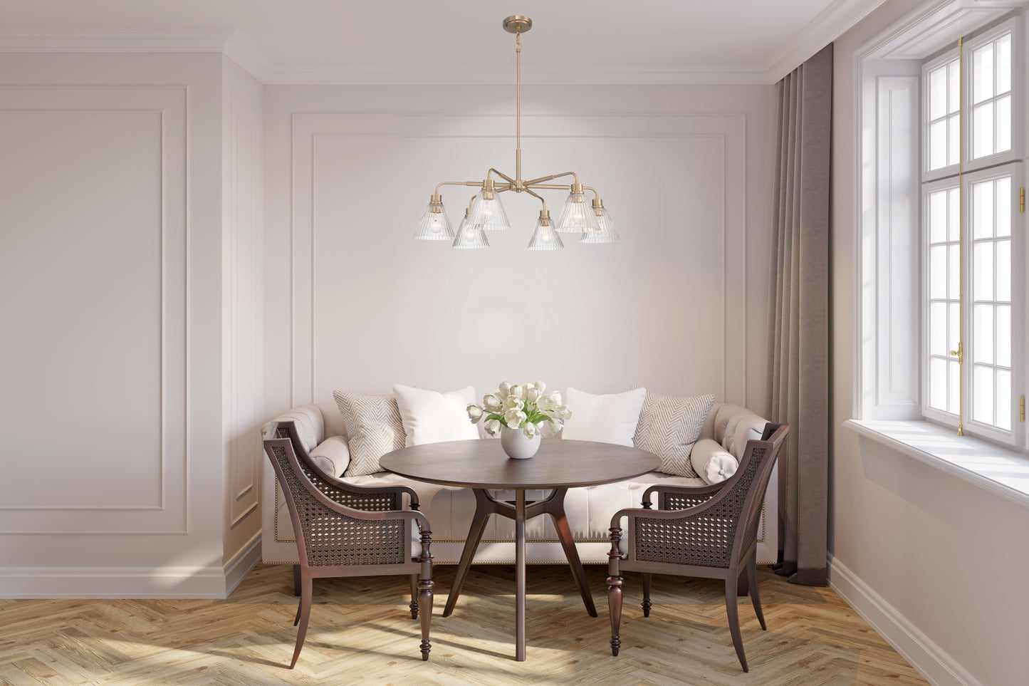 61126-CPZ - Pleated 6 Light 35" Wide Chandelier - Premium Bronze