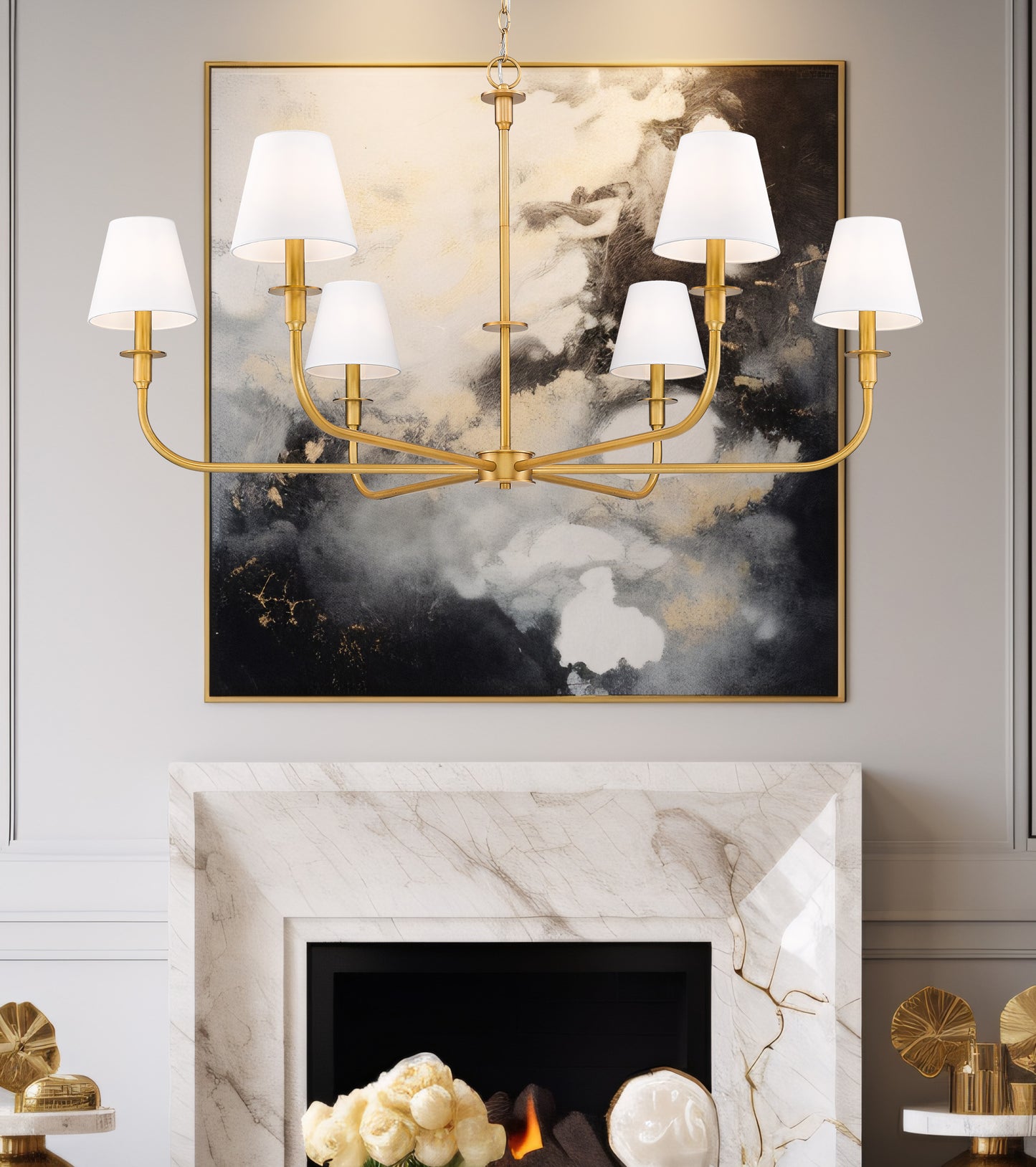 3049-45RB - Tova 6 Light 49" Chandelier - Rubbed Brass