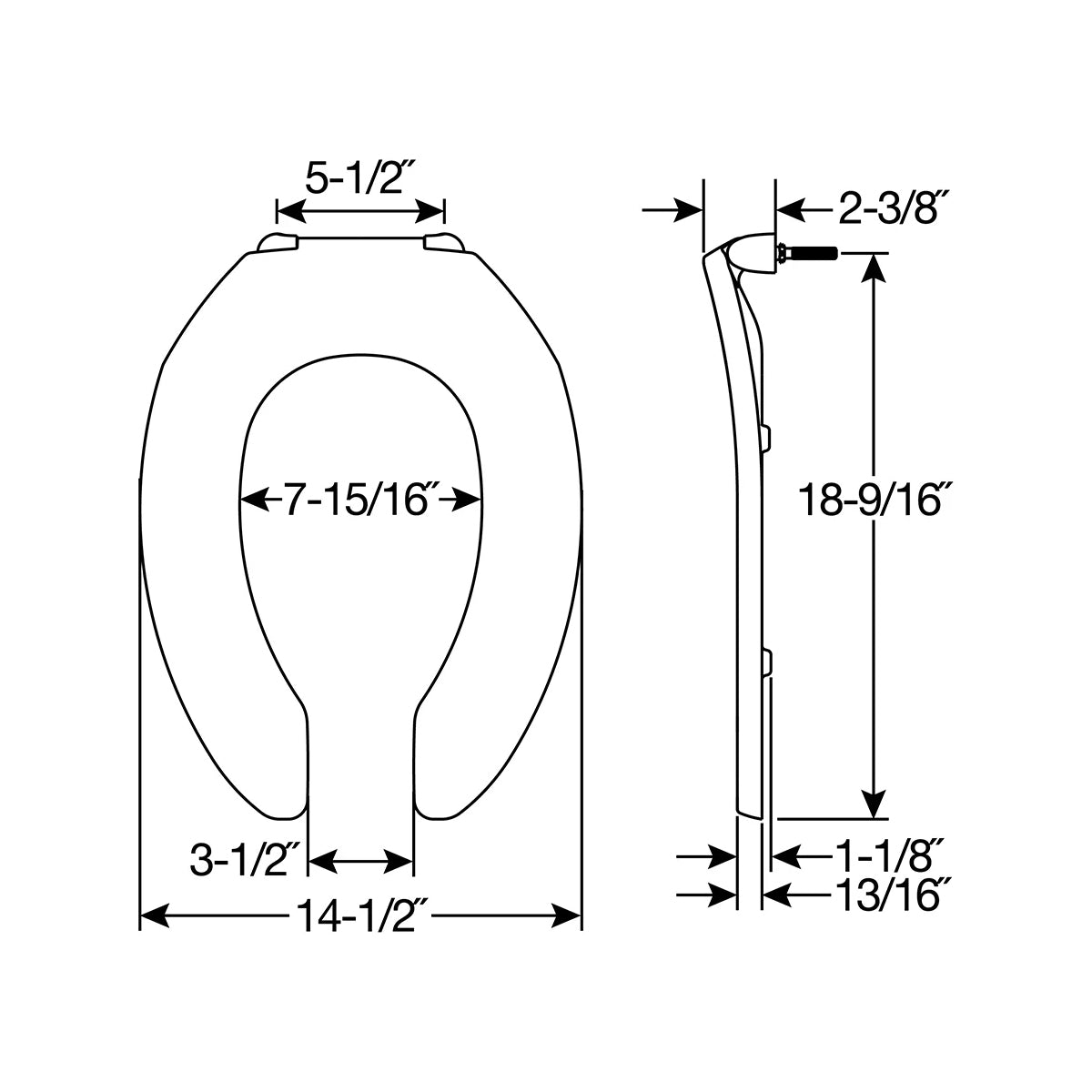 1955CT - Elongated Open Front Less Cover Commercial Toilet Seat in White