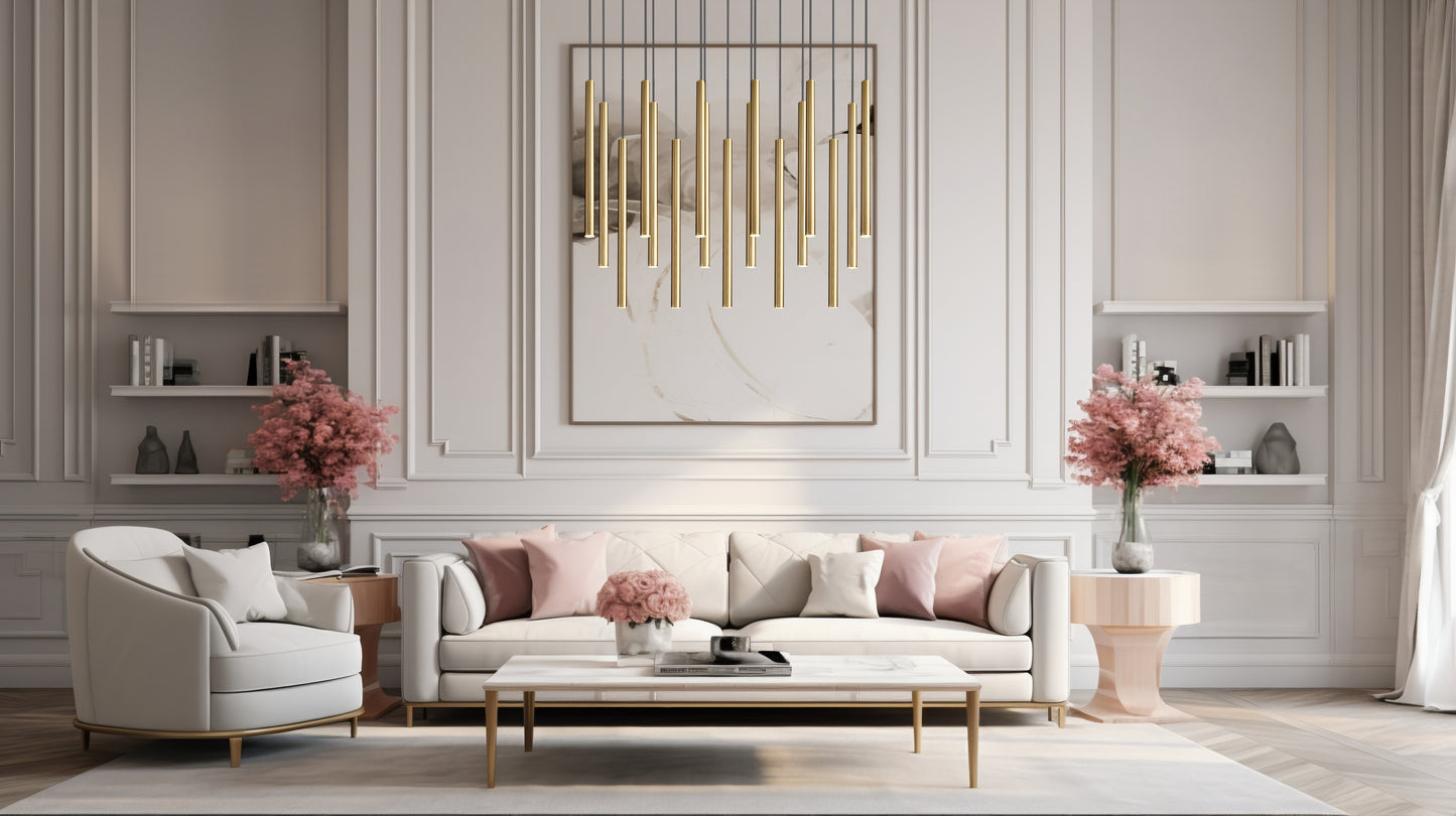 919MP24-17L-MGLD-LED - Forest 17 Light Linear 42" Chandelier - Modern Gold