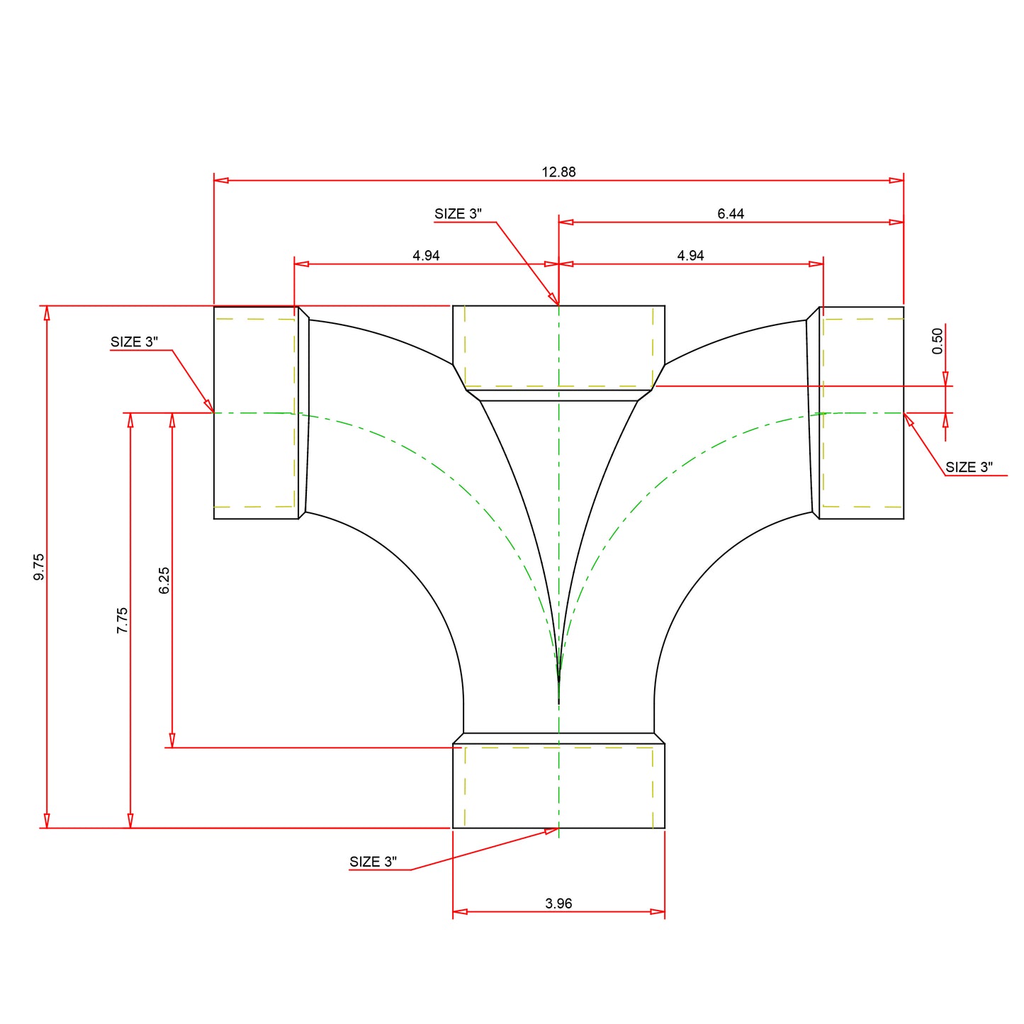 I277600 - 5835B 3" HUB Double Fixture Tee ABS