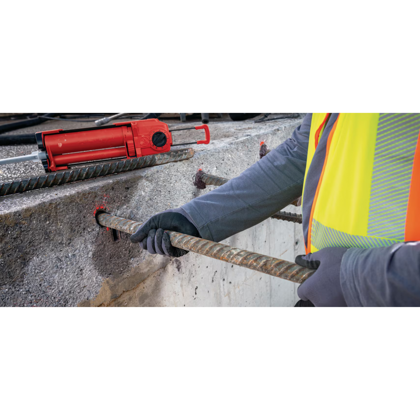 hilti's hy 200-r anchoring adhesive securing rebar into concrete wall