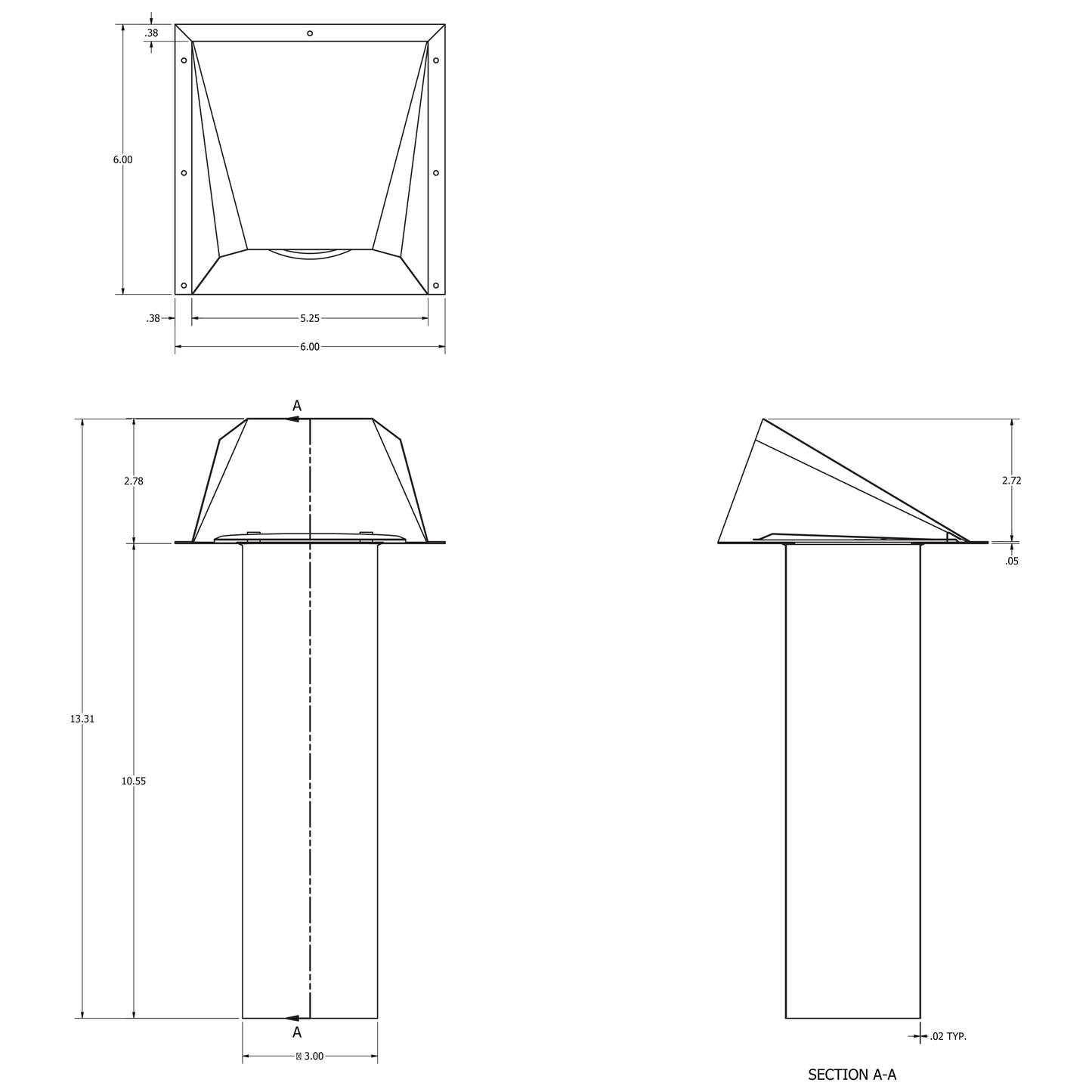 543 - 3" Aluminum Preferred Hood Wall Vent with Tail Pipe