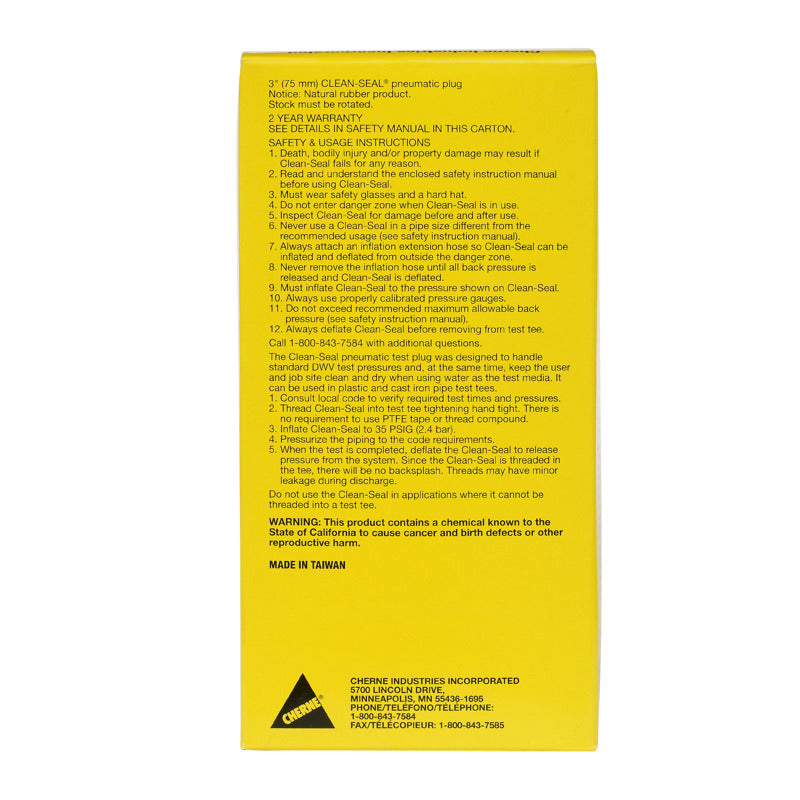 271713 - Clean-Seal Pneumatic Test Plug - 3"