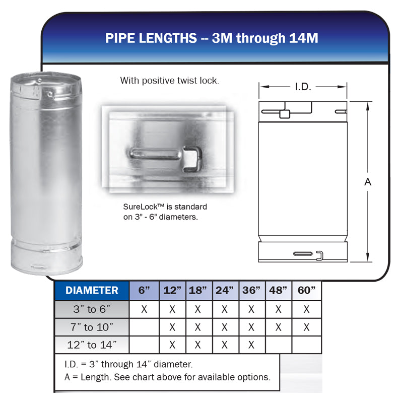 6M3 - Type-B Gas Vent Round Pipe - 6" X 36"
