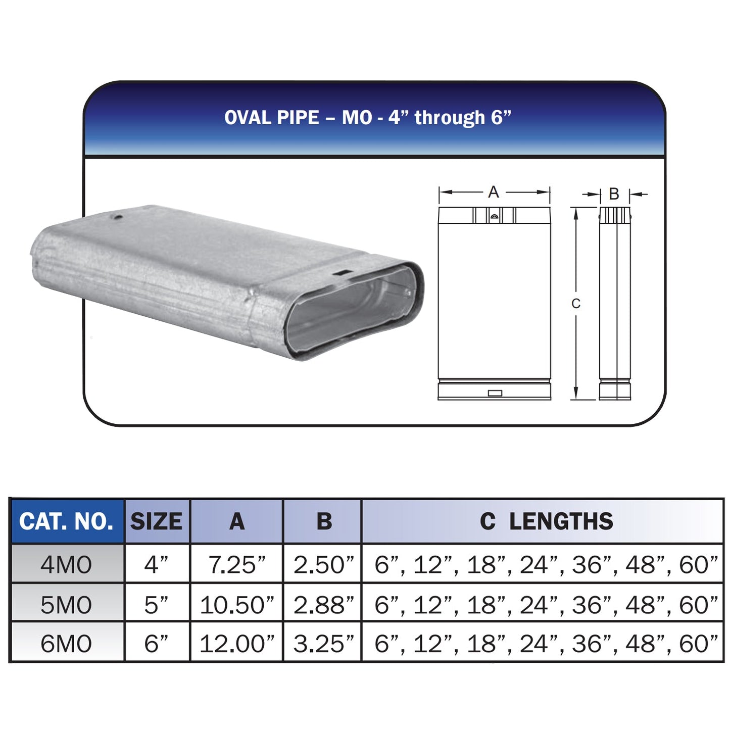 4MO12 - Type-B Gas Vent Oval Pipe - 4" X 12"