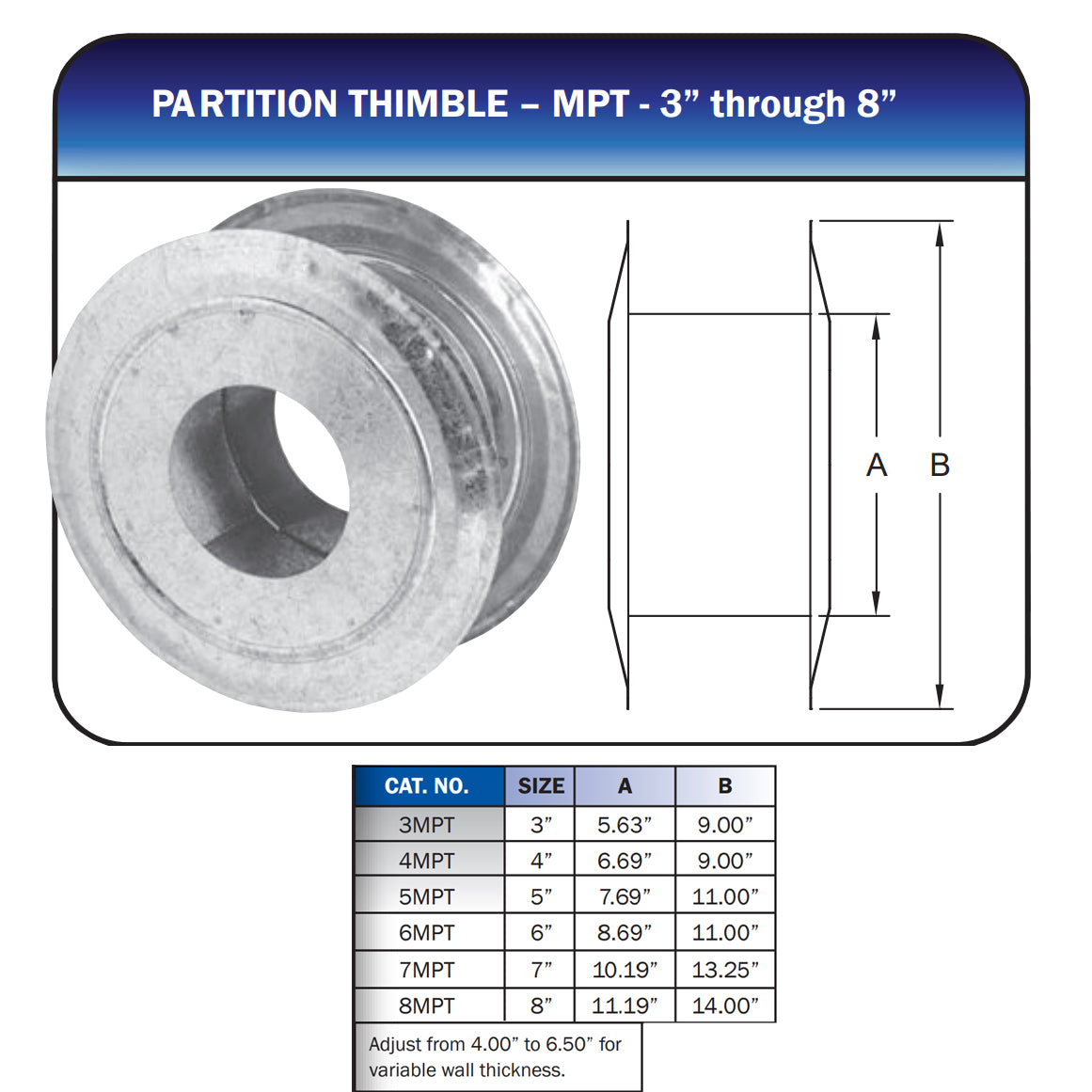 3MPT - 3" Type B Gas Vent Partition / Wall Thimble