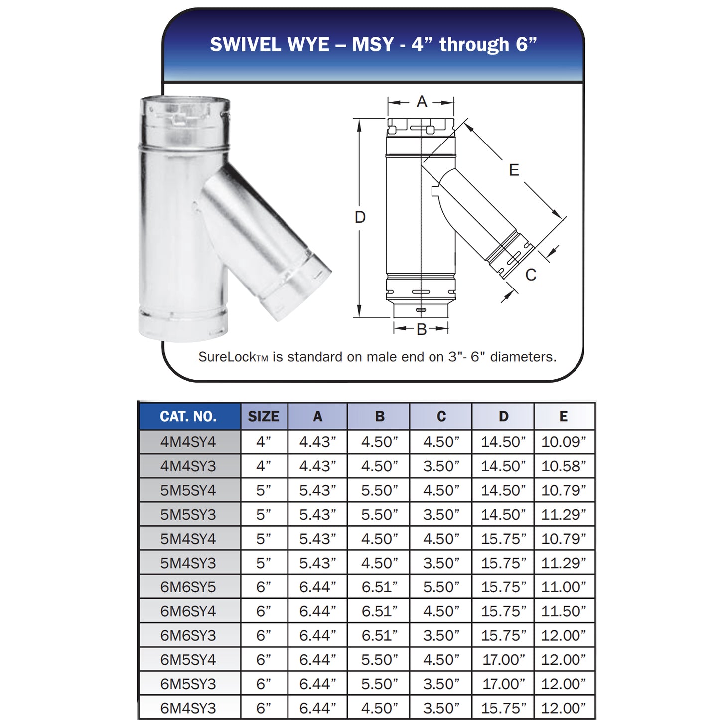 5M4SY4 - Type-B Gas Vent Swivel Wye - 5" x 4" x 4"