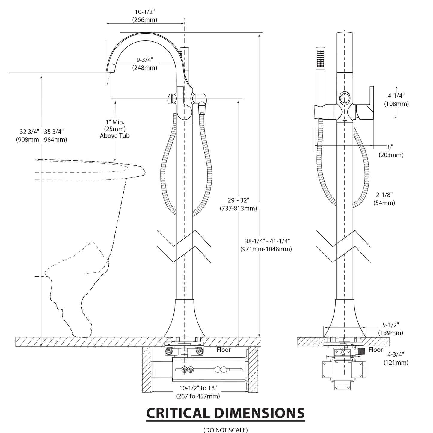 Doux Matte Black One-Handle Tub Filler Including Handheld Shower