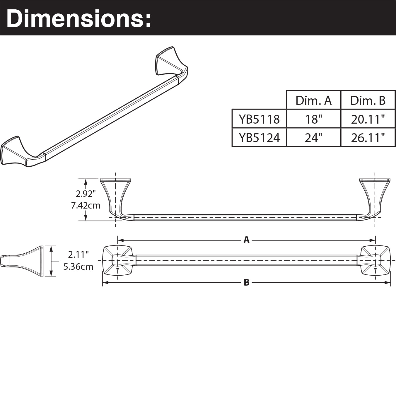 YB5124CH - Voss 24" Bathroom Towel Bar in Chrome