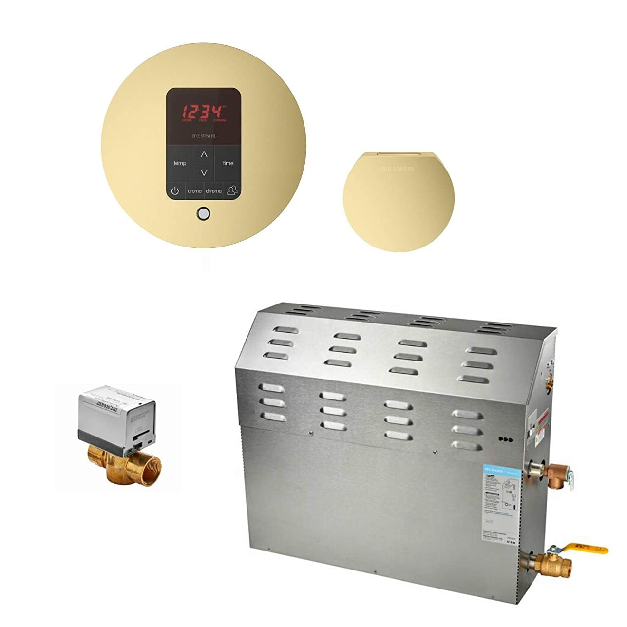 400C1ATRDSB - 9kW Steam Bath Generator Package - Round - Satin Brass