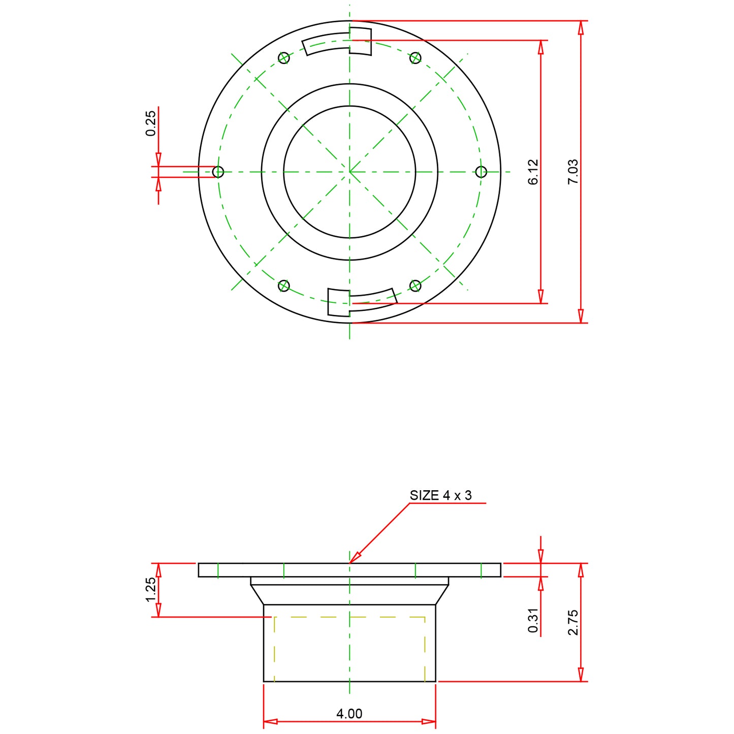 K355350 - 4851A 4" x 3" HUB Adjustable Closet Flange PVC