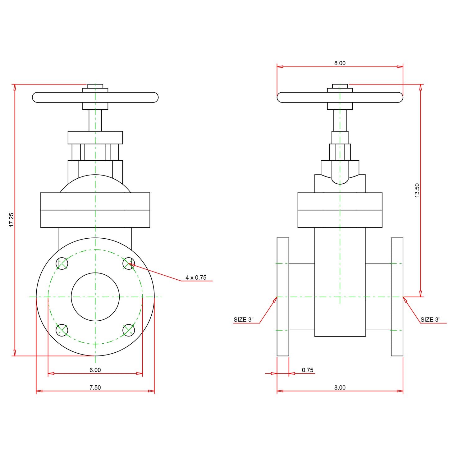 NHAC00F - Flanged Cast Iron Gate Valve - Handwheel - 3"