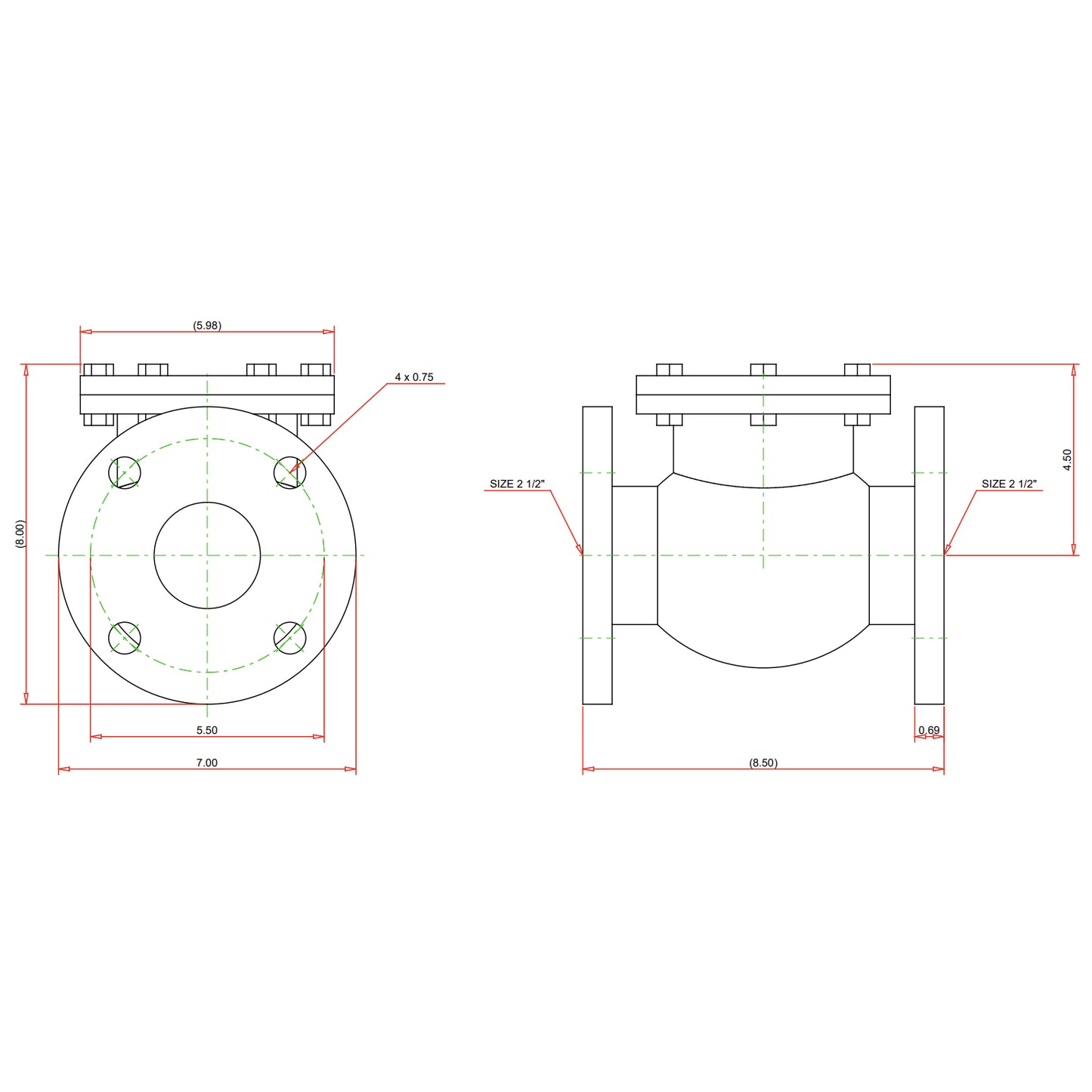 NHE300E - Flanged Cast Iron Check Valve - 2-1/2"