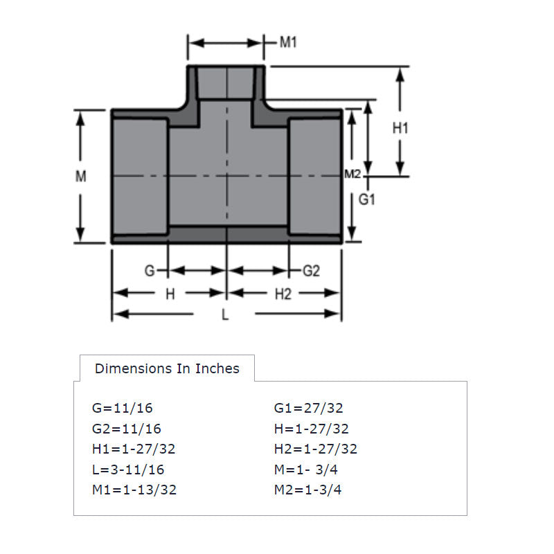 801-131 - 1" x 1" x 3/4" PVC Schedule 80 Reducing Tee