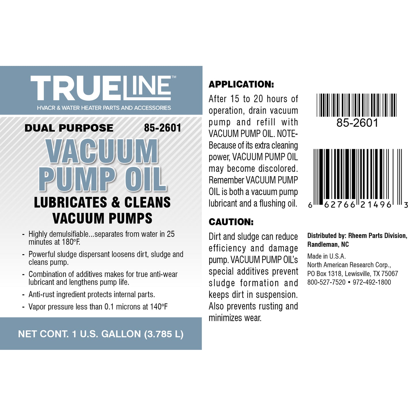 85-2601 - Vacuum Pump Oil - 1 Gallon