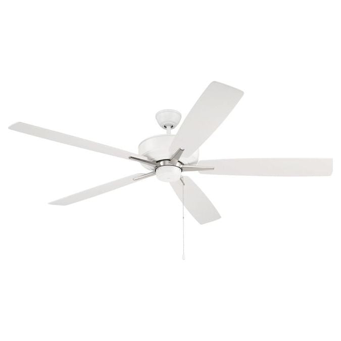 S60WPLN5-60WWOK - Super Pro 60" 5 Blade Ceiling Fan - Pull Chain - White / Polished Nickel