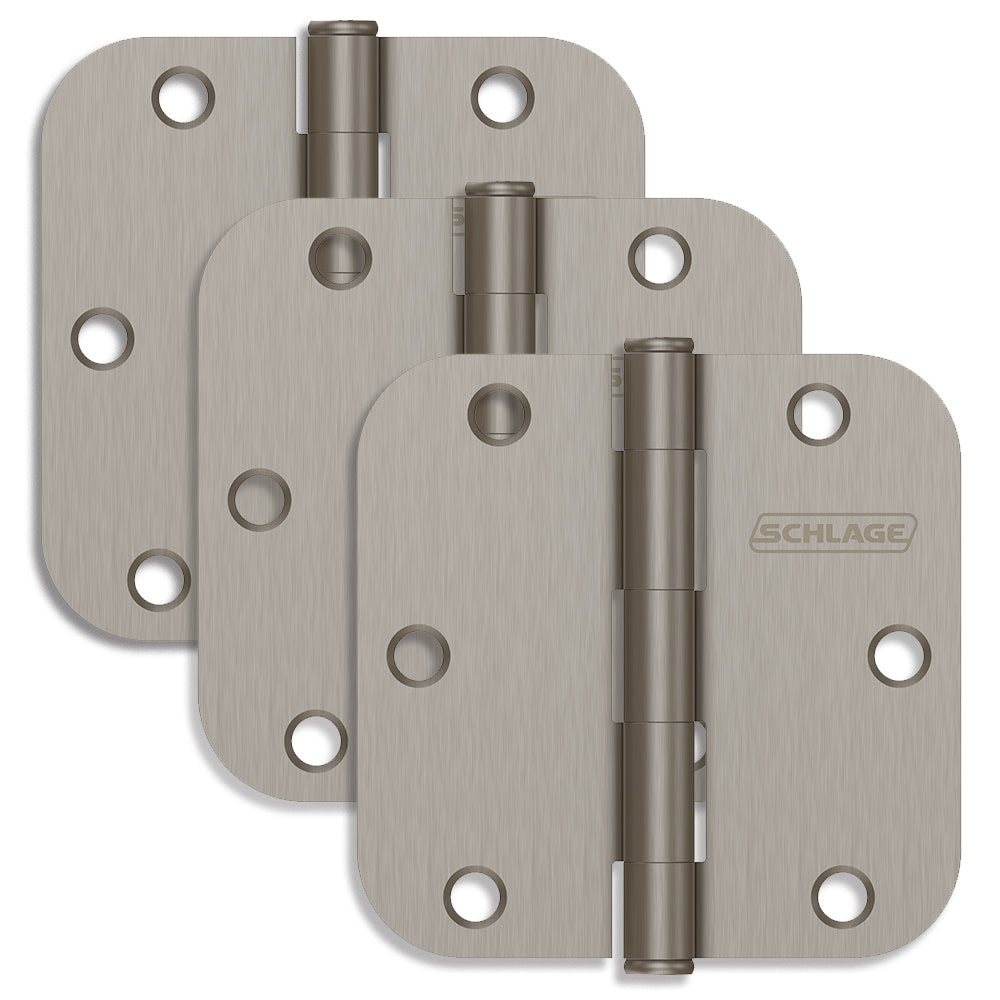 S3P1011FRP619 - Steel 3-1/2" x 3-1/2" 5/8 Radius Hinge Carded 3 Pack - Satin Nickel Finish