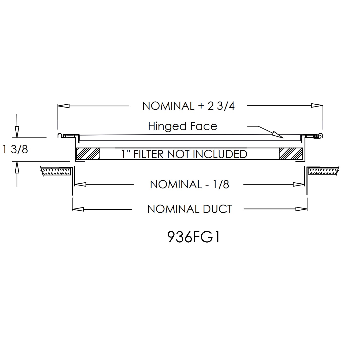 936FG Series - 24" x 14" Fixed 45 Degree Steel Blade Filter Grille