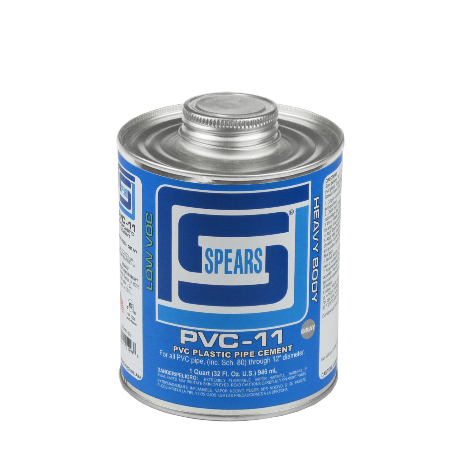 Spears PVC11G-030 - Quart PVC-11 Heavy Body Gray PVC
