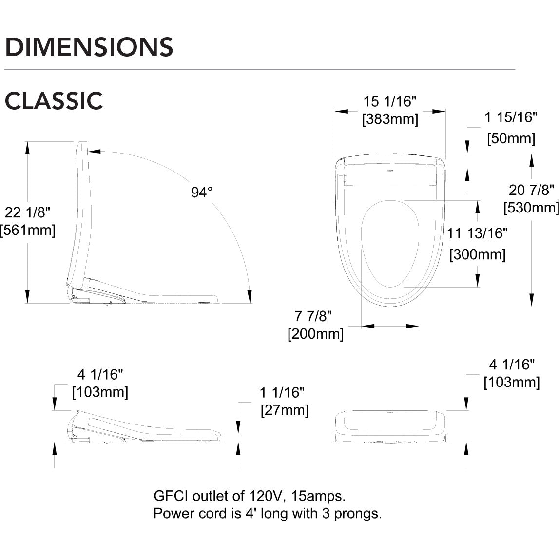 S7A Elongated Contemporary Washlet with Ewater+ System