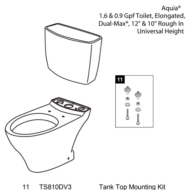 TS810DV3 - Mounting Hardware Kit for Aquia CST416M & CST412MF Toilet Tanks
