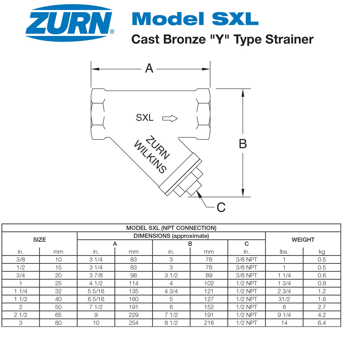 1-SXL - SXL Lead Free Cast Bronze Wye Strainer - Threaded - 1"