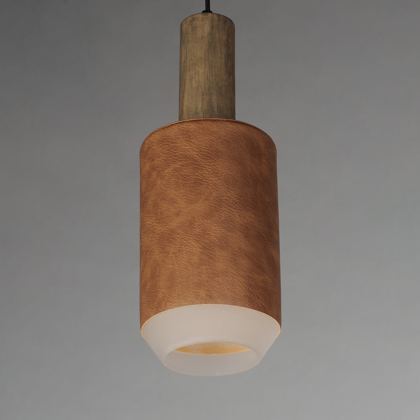 10092WWDTN - 1 Light Scout 6.75" Pendant - Weathered Wood / Tan Leather