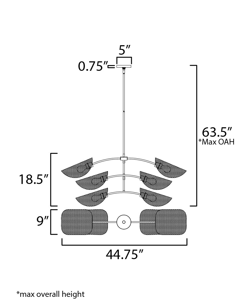 12636NABK - 6 Light Bonnet 44" Articulating Chandelier - Black