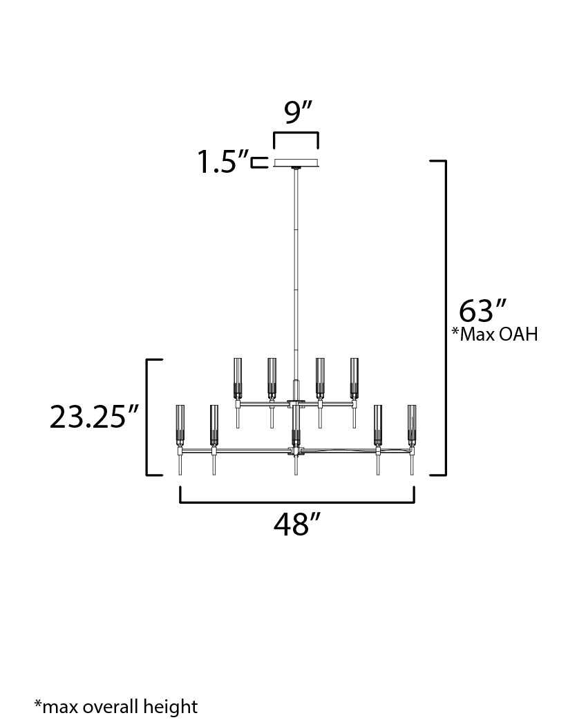 16129CLBKAB - 12 Light Flambeau 48" Chandelier - Black / Antique Brass