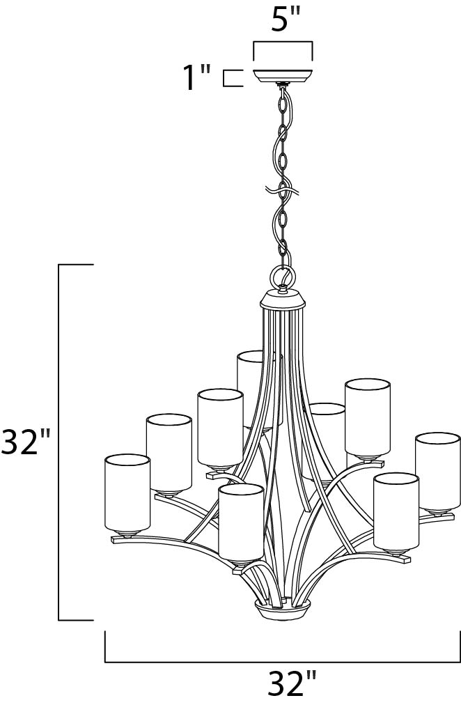 20036SWSBR - 9 Light Deven 32" Chandelier - Satin Brass
