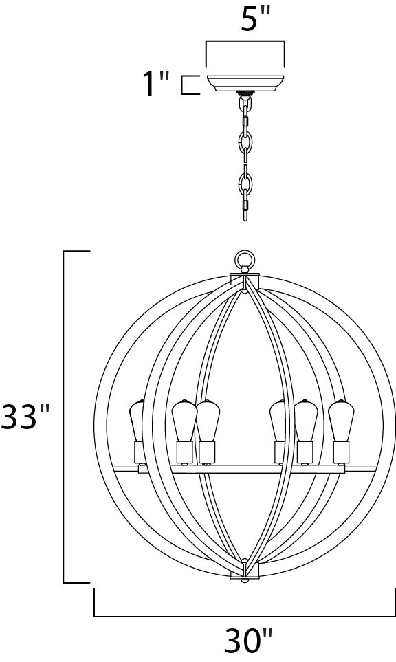 20918APAR/BUI - 6 Light Bodega Bay 30" Chandelier - Anthracite