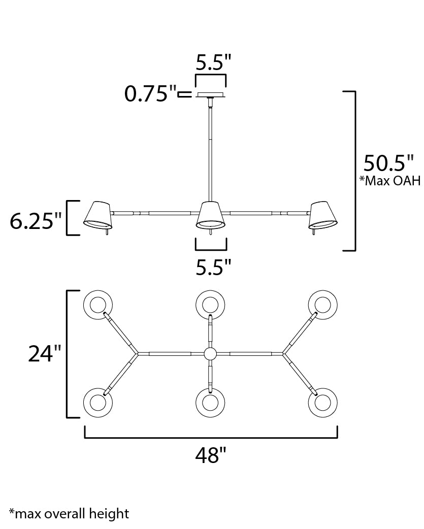 25176DBZHR - 6 Light Carlo 24" Chandelier - Dark Bronze, Leather, Heritage Brass