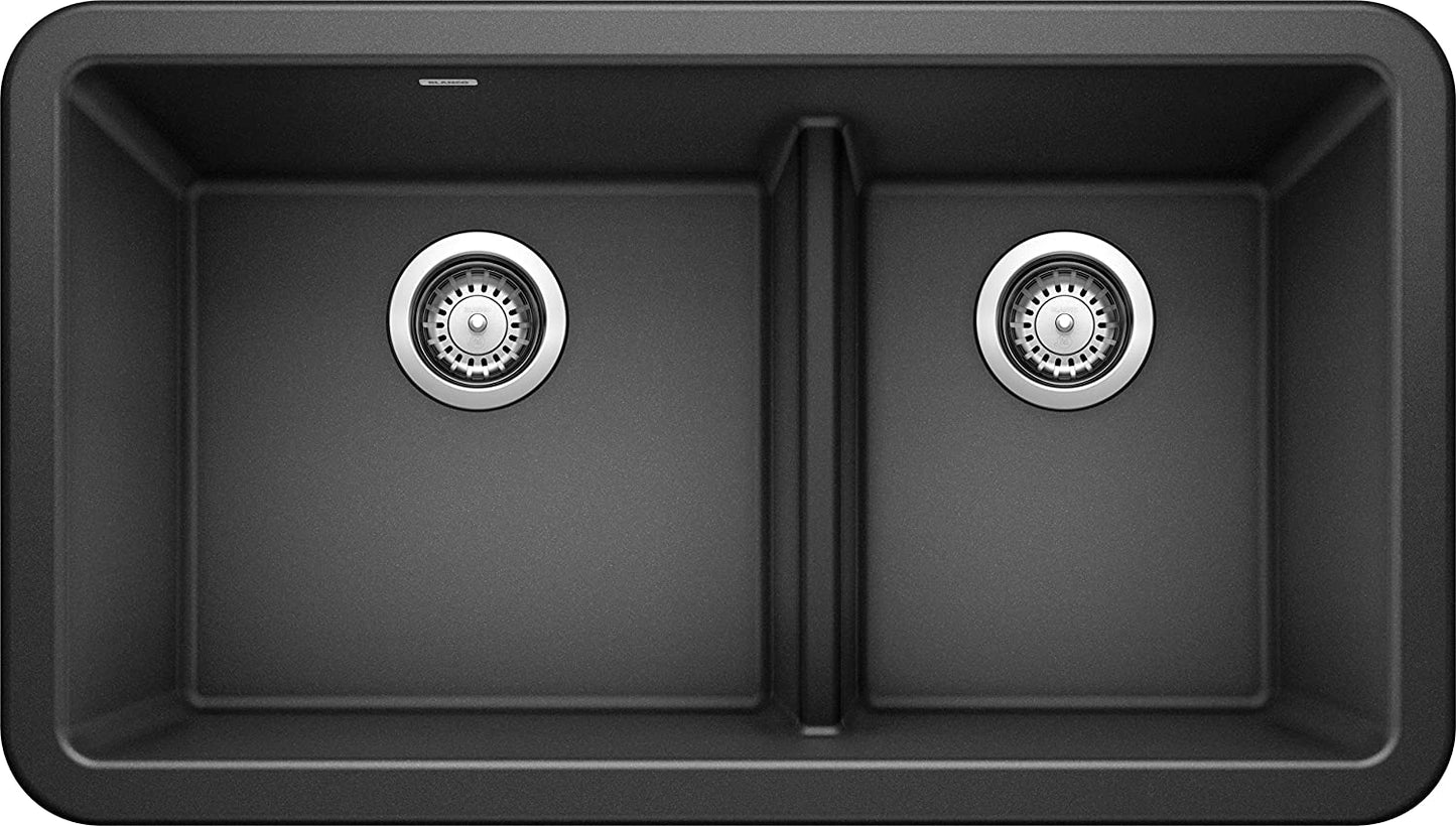 IKON 33" Apron Low Divide Farmhouse Double Basin Kitchen Sink- Anthracite