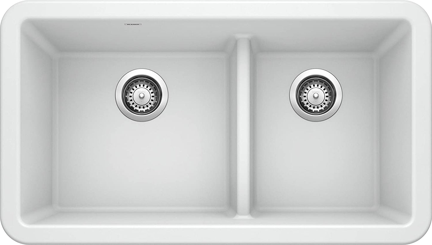 IKON 33" Apron Kitchen Sink Low Divide White