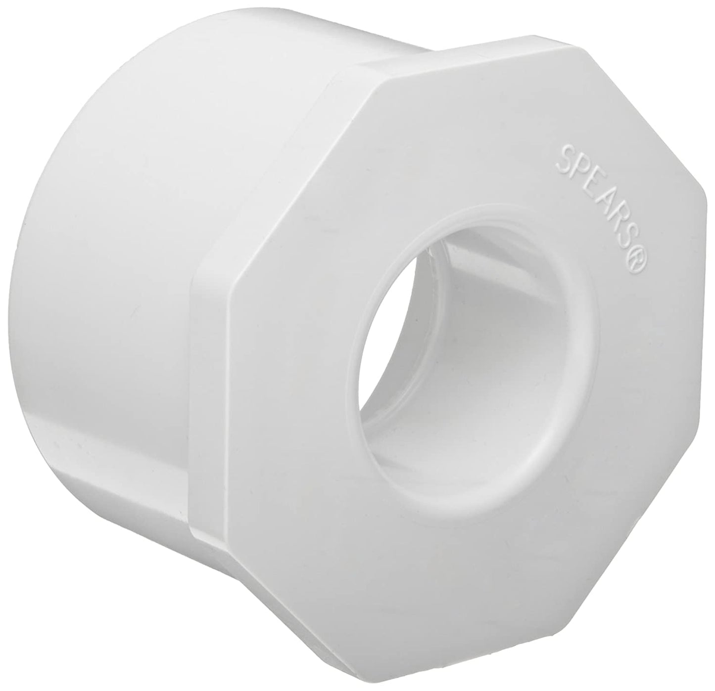 437-422 - PVC Pipe Fitting, Bushing, Schedule 40, White, 4" Spigot x 3" Socket