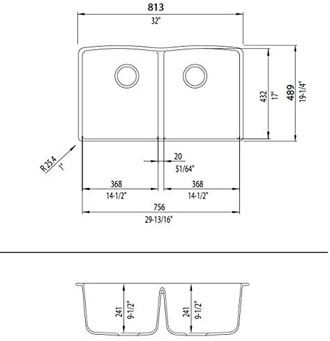 32" Diamond Equal Double Bowl Undermount Kitchen Sink - Metallic Gray