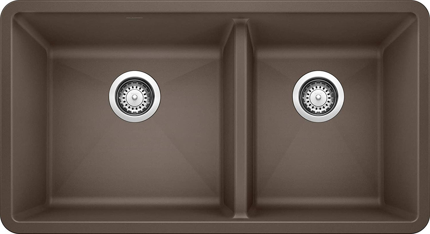 Precis 1-3/4 Double Bowl Undermount Kitchen Sink, 33" X 18" - Cafe Brown