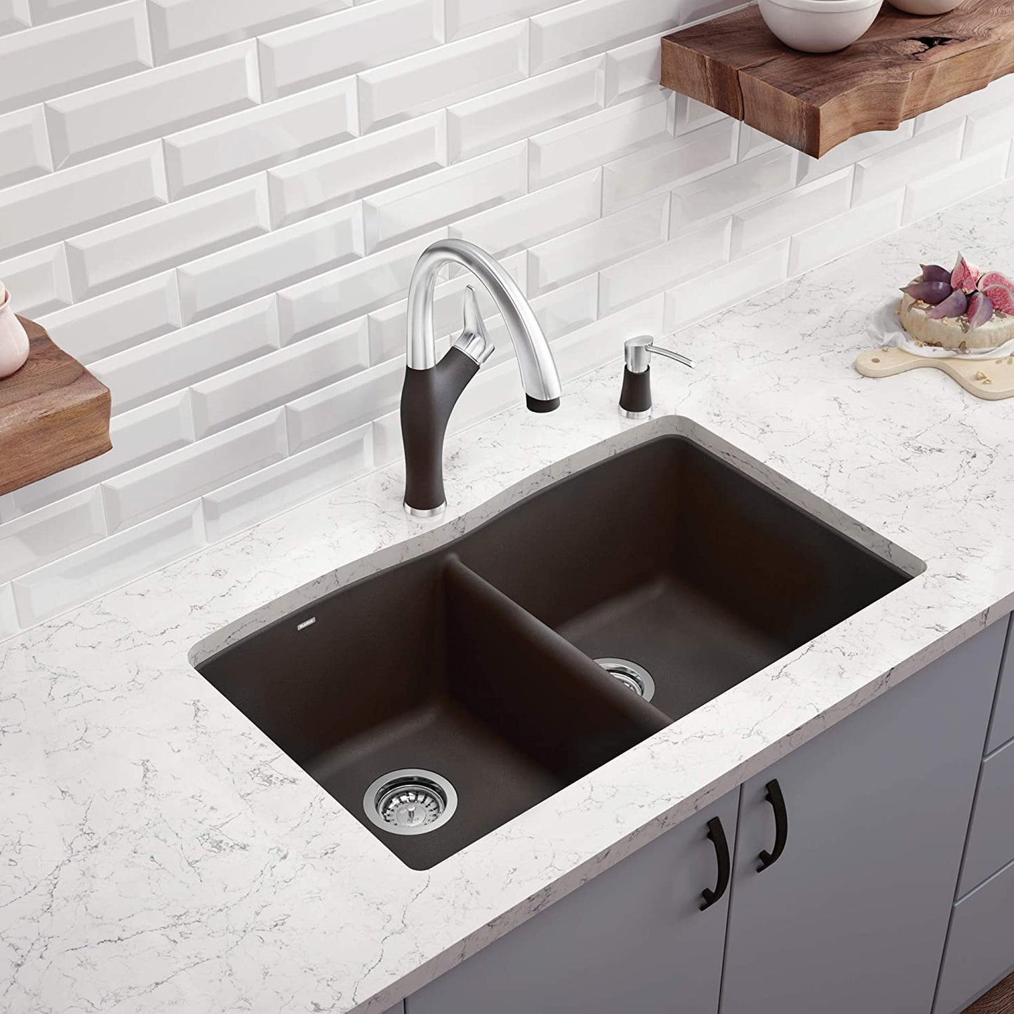 Diamond Equal Double Bowl Undermount Kitchen Sink- Cinder