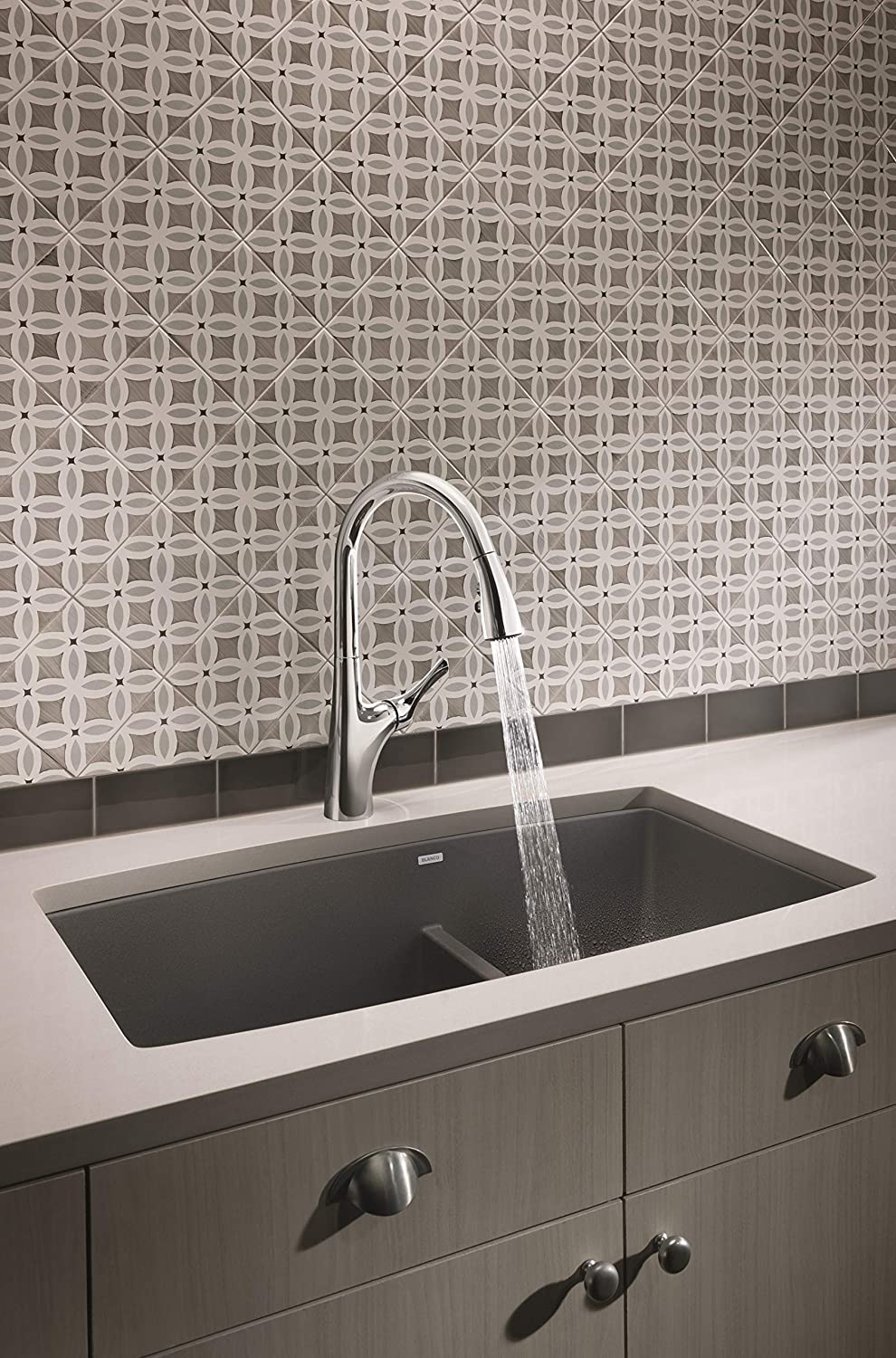 Performa Medium 1-3/4 Double Bowl Undermount Kitchen Sink with Low Divide - Cinder