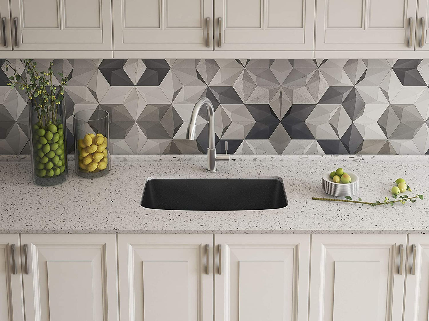 Valea Silgranit Single Bowl Undermount Kitchen Sink, 27" X 18" - Anthracite