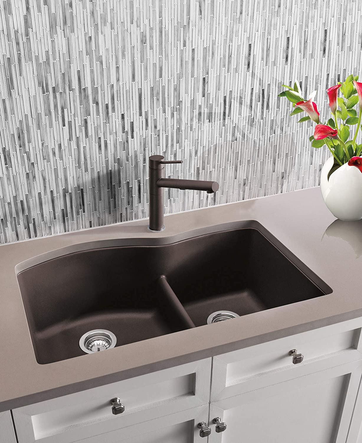 Diamond 1-3/4 Double Bowl with Low Divide Undermount Kitchen Sink, 32" X 21" - Concrete Gray