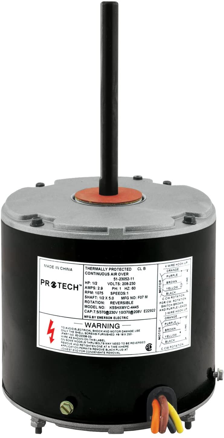 Rheem 51-23052-11 - Condenser Fan Motor 1/2 HP 208-230V 1-Phase 60Hz 1075 RPM 1-Speed