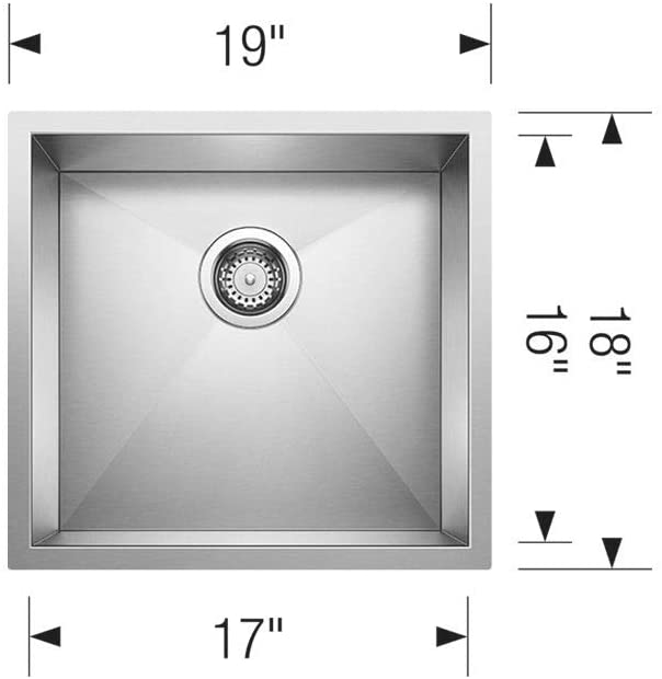 Precision 16" R0 Large Single Bowl Undermount Sink, Stainless Steel