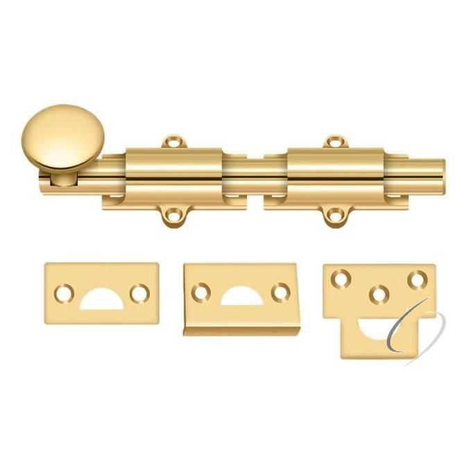 6SB003 6" Surface Bolt; Heavy Duty; Lifetime Brass Finish