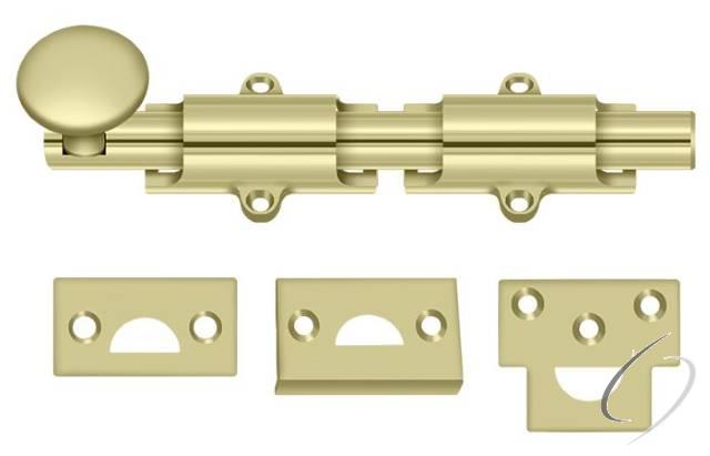 6SB3-UNL 6" Surface Bolt; Heavy Duty; Unlacquered Bright Brass Finish