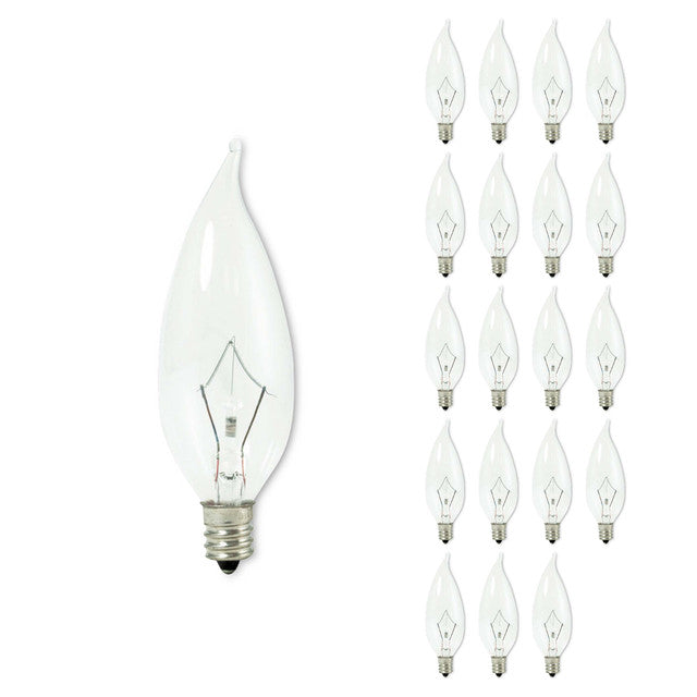 460325 - Krypton Torpedo Bent Tip CA10 Candelabra Light Bulb - 25 Watt - 20 Pack