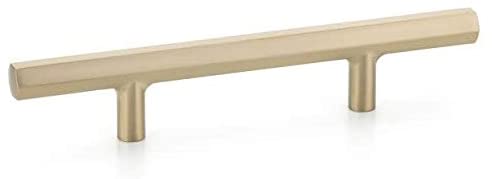 86685US4 Mod Hex Extended 6" Center to Center Cabinet Pull Satin Brass Finish