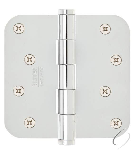 Emtek 91034US26 Pair of 4" x 4" 5/8" Radius Steel Residential Duty Hinges Bright Chrome Finish
